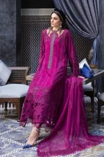 Maria b, luxe lawn 25’ , 3 PIECE SUIT , unstitched, lawn , magenta color , D-2502-b, FRONT shirt dupatta