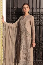 Maria b, luxe lawn 25’ , 3 PIECE SUIT , unstitched, lawn , coffee color , D-2503-a, FRONT, neck & dupatta