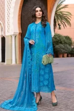 Maria b, luxe lawn 25’ , 3 PIECE SUIT , unstitched, lawn , ferozi, light blue , D-2503-b, FRONT