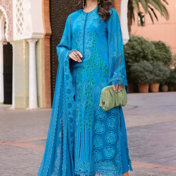 Maria b, luxe lawn 25’ , 3 PIECE SUIT , unstitched, lawn , ferozi, light blue , D-2503-b, FRONT