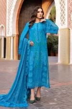 Maria b, luxe lawn 25’ , 3 PIECE SUIT , unstitched, lawn , ferozi, light blue , D-2503-b, FRONT full look