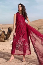 Maria b, luxury chiffon, 2025 collection , 3 PIECE SUIT , unstitched, lawn , red , d-2504-a, FRONT