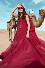 Maria b, luxury chiffon, 2025 collection , 3 PIECE SUIT , unstitched, lawn , red , d-2504-a, FRONT, shirt