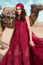 Maria b, luxury chiffon, 2025 collection , 3 PIECE SUIT , unstitched, lawn , red , d-2504-a, FRONT top look