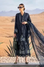 Maria b, luxury chiffon, 2025 collection , 3 PIECE SUIT , unstitched, lawn , navy blue , d-2504-b, FRONT