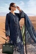 Maria b, luxury chiffon, 2025 collection , 3 PIECE SUIT , unstitched, lawn , navy blue , d-2504-b, FRONT, shirt daman