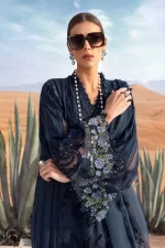 Maria b, luxury chiffon, 2025 collection , 3 PIECE SUIT , unstitched, lawn , navy blue , d-2504-b, FRONT, sleeves