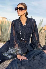 Maria b, luxury chiffon, 2025 collection , 3 PIECE SUIT , unstitched, lawn , navy blue , d-2504-b, FRONT,neck