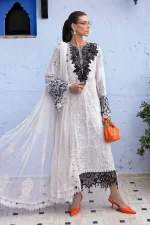 Maria b, luxe lawn 25’ , 3 PIECE SUIT , unstitched, lawn , off white color , D-2505-a, FRONT