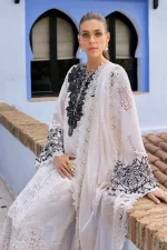 Maria b, luxe lawn 25’ , 3 PIECE SUIT , unstitched, lawn , off white color , D-2505-a, shirt and dupatta