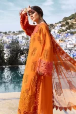 Maria b, luxe lawn 25’ , 3 PIECE SUIT , unstitched, lawn , orange color , D-2505-b, side look