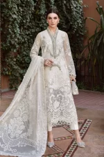 Maria b, luxe lawn 25’ , 3 PIECE SUIT , unstitched, lawn , pearl white color , D-2506-a, FRONT