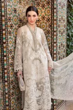 Maria b, luxe lawn 25’ , 3 PIECE SUIT , unstitched, lawn , pearl white color , D-2506-a, FRONT shirt