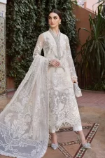 Maria b, luxe lawn 25’ , 3 PIECE SUIT , unstitched, lawn , pearl white color , D-2506-a, FRONT full suit