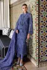 Maria b, luxe lawn 25’ , 3 PIECE SUIT , unstitched, lawn , violet color , D-2506-b, FRONT