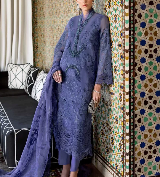 Maria b, luxe lawn 25’ , 3 PIECE SUIT , unstitched, lawn , violet color , D-2506-b, FRONT