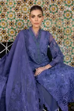 Maria b, luxe lawn 25’ , 3 PIECE SUIT , unstitched, lawn , violet color , D-2506-b, FRONT shirt