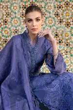 Maria b, luxe lawn 25’ , 3 PIECE SUIT , unstitched, lawn , violet color , D-2506-b, FRONT neck