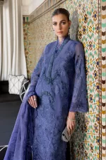 Maria b, luxe lawn 25’ , 3 PIECE SUIT , unstitched, lawn , violet color , D-2506-b, FRONT top