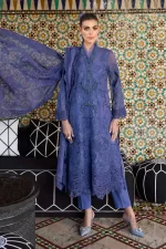 Maria b, luxe lawn 25’ , 3 PIECE SUIT , unstitched, lawn , violet color , D-2506-b, FRONT full look