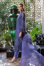Maria b, luxe lawn 25’ , 3 PIECE SUIT , unstitched, lawn , violet color , D-2506-b, side look