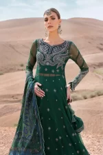 Maria b, luxe lawn 25’ , 3 PIECE SUIT , unstitched, lawn , green , D-2507-a, FRONT look