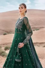 Maria b, luxe lawn 25’ , 3 PIECE SUIT , unstitched, lawn , green , D-2507-a, side look