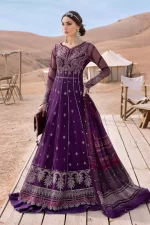 Maria b luxe lawn 25’ , 3 PIECE SUIT , unstitched, lawn , plum , D-2507-b, FRONT