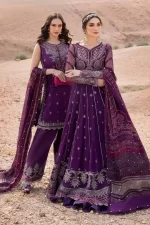 Maria b luxe lawn 25’ , 3 PIECE SUIT , unstitched, lawn , plum , D-2507-b, FRONT. 2 different styles