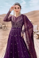 Maria b luxe lawn 25’ , 3 PIECE SUIT , unstitched, lawn , plum , D-2507-b, FRONT, neck