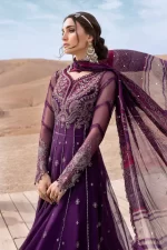 Maria b luxe lawn 25’ , 3 PIECE SUIT , unstitched, lawn , plum , D-2507-b, side neck