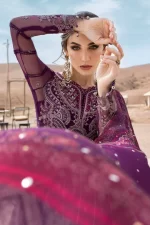 Maria b luxe lawn 25’ , 3 PIECE SUIT , unstitched, lawn , plum , D-2507-b, neck style