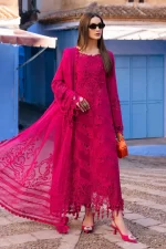 Maria b, luxe lawn 25’ , 3 PIECE SUIT , unstitched, lawn , Fuchsia Pink color , D-2508-a, FRONT