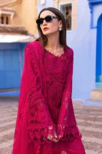Maria b, luxe lawn 25’ , 3 PIECE SUIT , unstitched, lawn , Fuchsia Pink color , D-2508-a, FRONT shirt