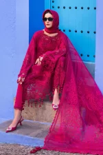 Maria b, luxe lawn 25’ , 3 PIECE SUIT , unstitched, lawn , Fuchsia Pink color , D-2508-a, shirt dupatta trouser