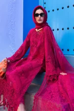 Maria b, luxe lawn 25’ , 3 PIECE SUIT , unstitched, lawn , Fuchsia Pink color , D-2508-a, side look