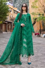 Maria b, luxe lawn 25’ , 3 PIECE SUIT , unstitched, lawn , Emerald Green color , D-2508-b, FRONT