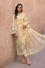 Maria b, luxe lawn 25’ , 3 PIECE SUIT , unstitched, lawn , yellow color , D-2509-a, FRONT