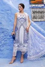Maria b, luxe lawn 25’ , 3 PIECE SUIT , unstitched, lawn , white color , D-2510-a, FRONT