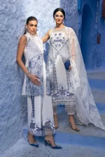 Maria b, luxe lawn 25’ , 3 PIECE SUIT , unstitched, lawn , white color , D-2510-a, 2 disfferent styles