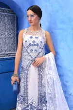 Maria b, luxe lawn 25’ , 3 PIECE SUIT , unstitched, lawn , white color , D-2510-a, FRONT shirt