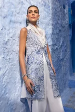 Maria b, luxe lawn 25’ , 3 PIECE SUIT , unstitched, lawn , white color , D-2510-a, FRONT open style