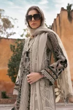 Maria b, luxe lawn 25’ , 3 PIECE SUIT , unstitched, lawn , mouse grey color , D-2510-b, dupatta