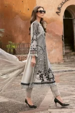 Maria b, luxe lawn 25’ , 3 PIECE SUIT , unstitched, lawn , mouse grey color , D-2510-b, side look