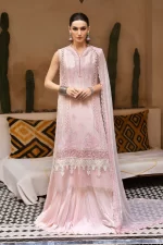 Maria b, luxe lawn 25’ , 3 PIECE SUIT , unstitched, lawn , powder pink color , D-2511-a, FRONT