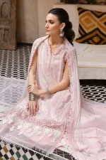 Maria b, luxe lawn 25’ , 3 PIECE SUIT , unstitched, lawn , powder pink color , D-2511-a, FRONT shirt border