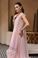 Maria b, luxe lawn 25’ , 3 PIECE SUIT , unstitched, lawn , powder pink color , D-2511-a, side look