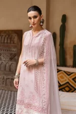 Maria b, luxe lawn 25’ , 3 PIECE SUIT , unstitched, lawn , powder pink color , D-2511-a, FRONT neck