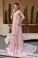 Maria b, luxe lawn 25’ , 3 PIECE SUIT , unstitched, lawn , powder pink color , D-2511-a, FRONT look