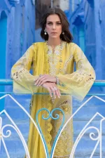 Maria b, luxe lawn 25’ , 3 PIECE SUIT , unstitched, lawn , lime yellow color , D-2512-a, shirt